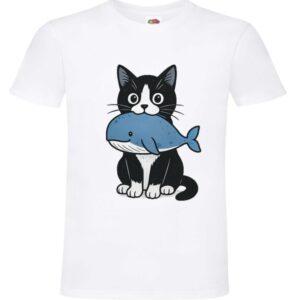 Kot na Rybach, Wieloryb, Kotek, Śmieszna Koszulka, T-shirt