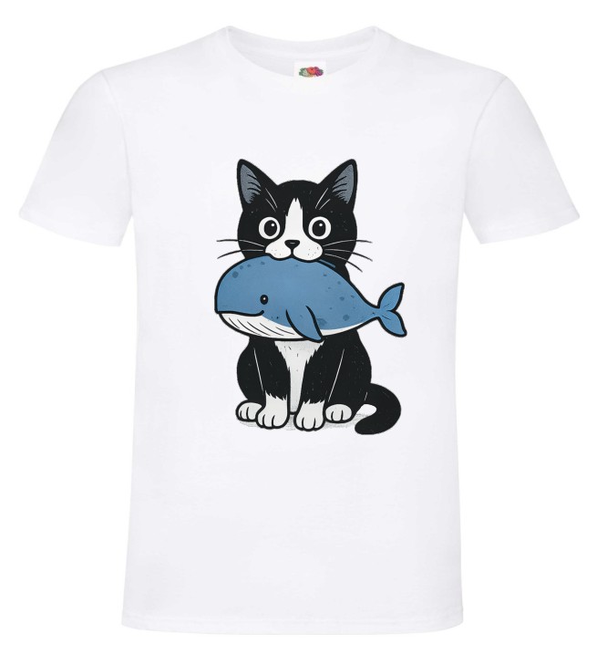 Kot na Rybach, Wieloryb, Kotek, Śmieszna Koszulka, T-shirt