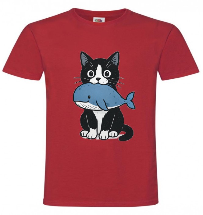 Kot na Rybach, Wieloryb, Kotek, Śmieszna Koszulka, T-shirt - obrazek 2