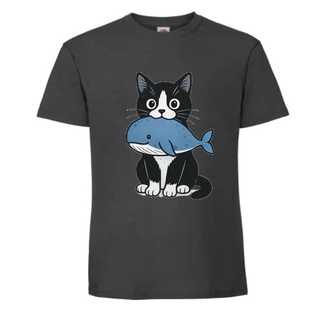 Kot na Rybach, Wieloryb, Kotek, Śmieszna Koszulka, T-shirt - obrazek 3