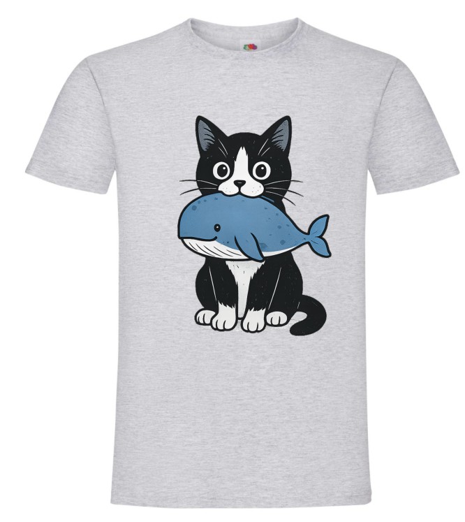 Kot na Rybach, Wieloryb, Kotek, Śmieszna Koszulka, T-shirt - obrazek 4