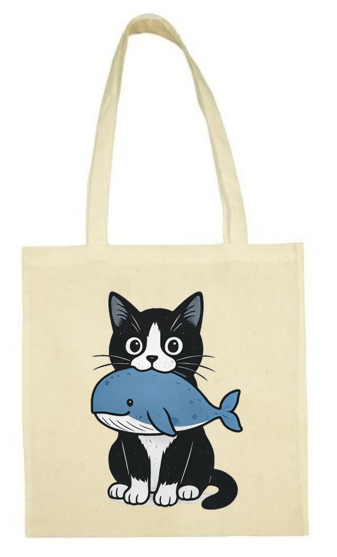 Kot na Rybach, Wieloryb, Kotek, Śmieszna torba, shopper, eko