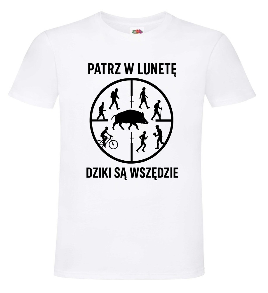 Dziki Są Wszędzie, Polowanie, Myśliwy, Dzik, Las, Koszulka, T-shirt - obrazek 2