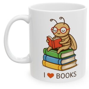 I Love Books, Kocham Czytać Książki, Mól Książkowy, kubek