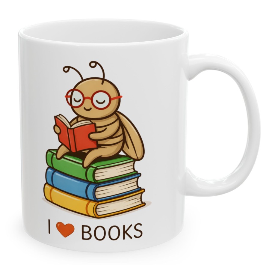 I Love Books, Kocham Czytać Książki, Mól Książkowy, kubek - obrazek 2