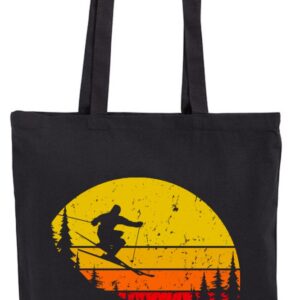 Narty, Skitury, góry, retro, zachód słońca, torba bawełniana, eko, shopper