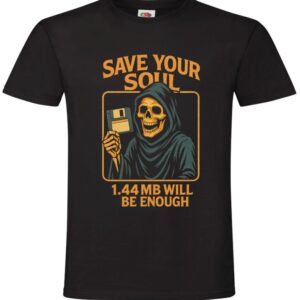 koszulka Save Your Soul, Dyskietka, Retro Komputer, Śmierć, , T-shirt