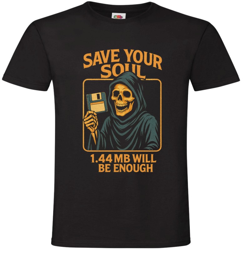 koszulka Save Your Soul, Dyskietka, Retro Komputer, Śmierć, , T-shirt