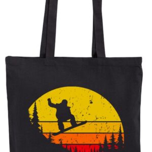 Snowboard, góry, retro, zachód słońca, torba bawełniana, eko, shopper