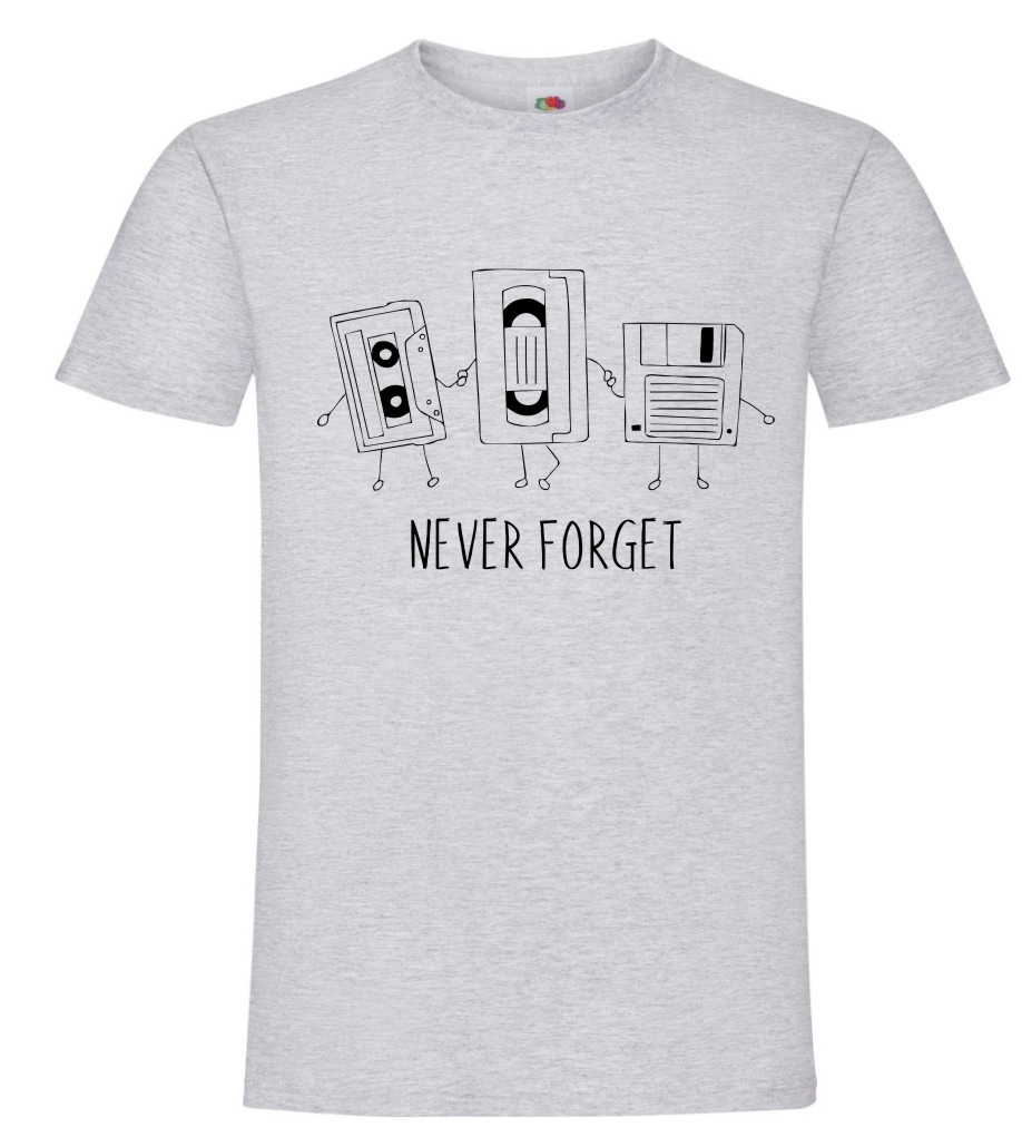 Koszulka Never Forget, dyskieteka vhs