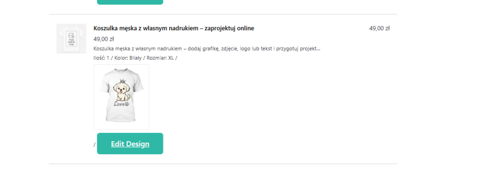 Przycisk Edit Design umożliwiający poprawienie projektu w koszyku