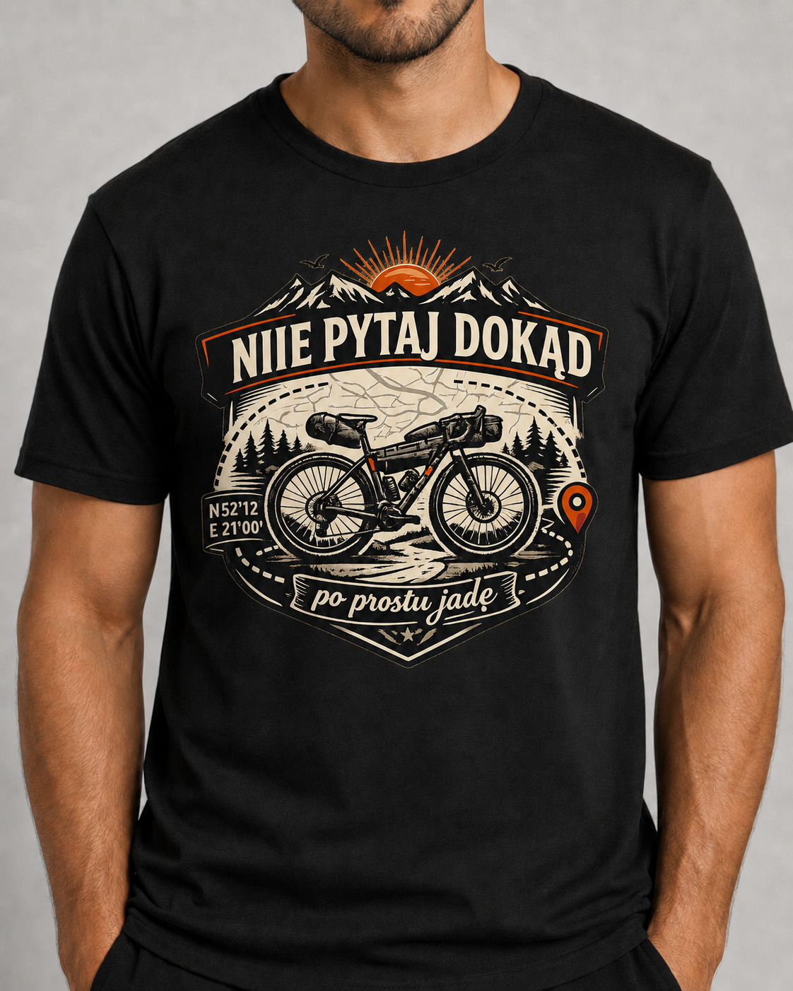 Nie pytaj dokąd – po prostu jadę – koszulka rowerowa męska Gravel