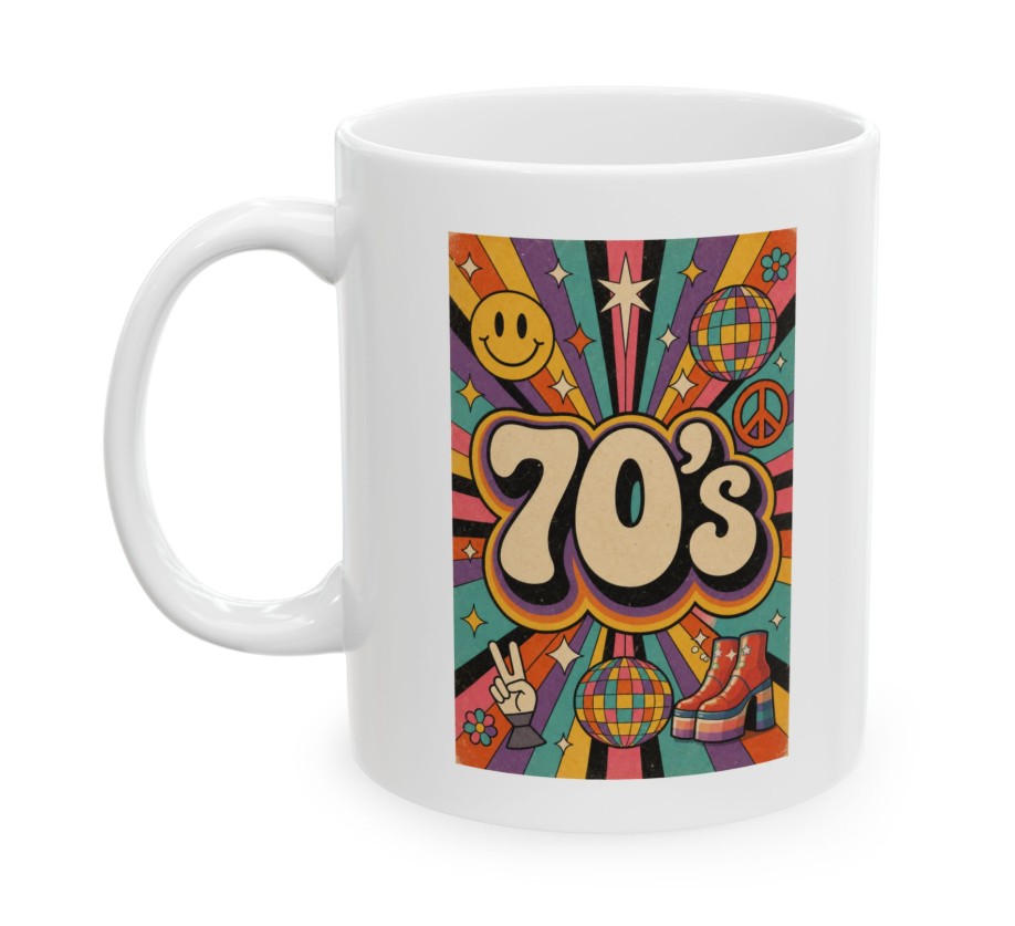 Lata 70's – kubek ceramiczny 330 ml z nadrukiem retro