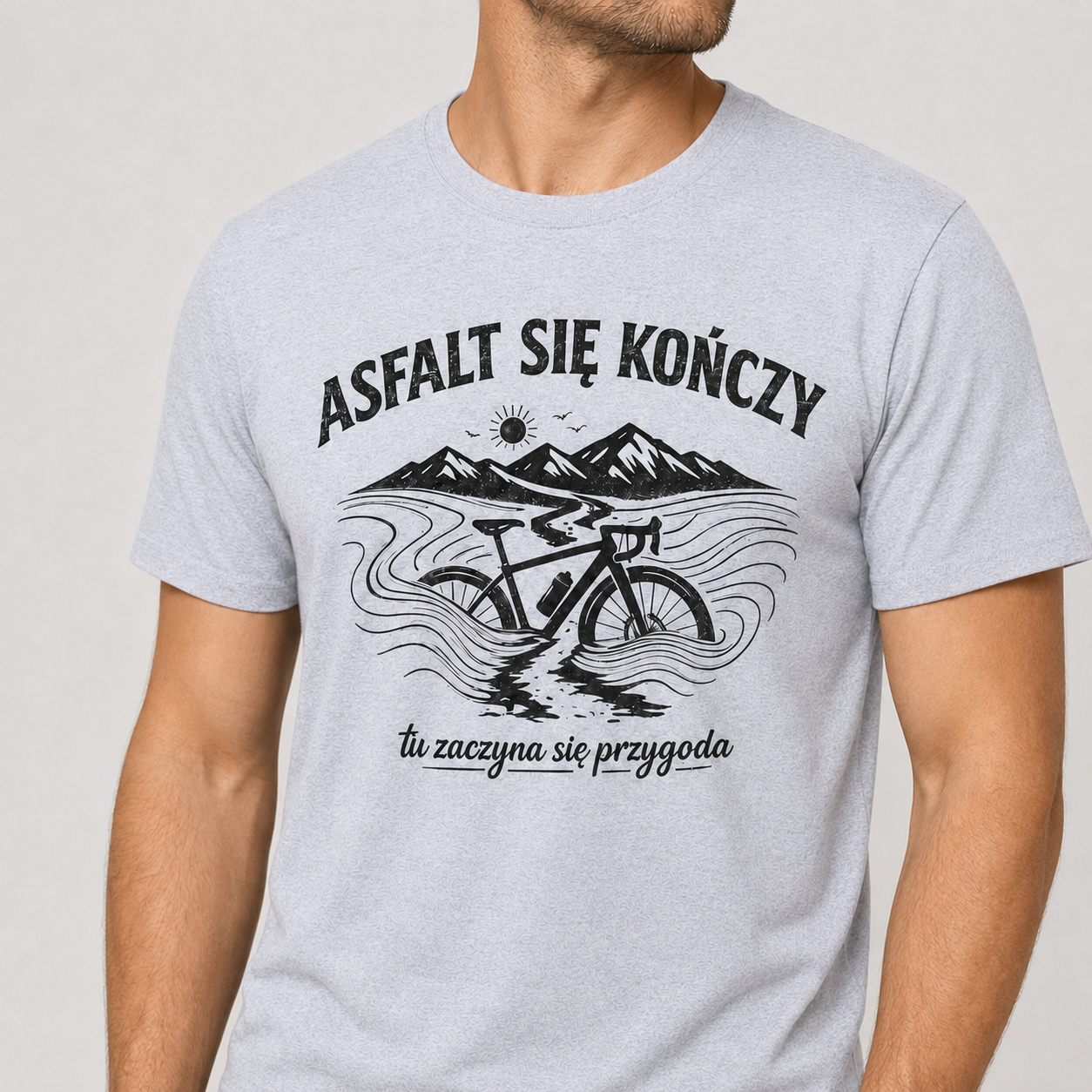 koszulka Asfalt się kończy – rowerowa męska Gravel i Bikepacking