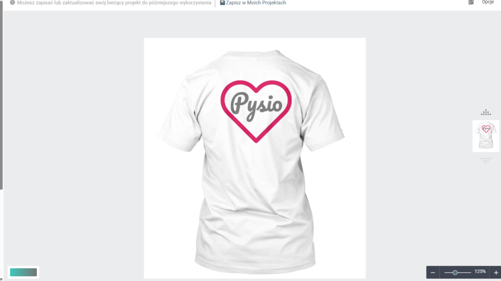 Projektowanie nadruku z tyłu koszulki w kreatorze DMTshirt
