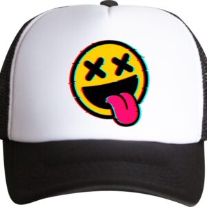 czapka Emotka Glitch – czapka trucker z szaloną buźką