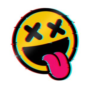 naklejka Emotka Glitch – wypukła naklejka UV DTF 80 × 80 mm