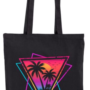 Neonowy Zachód z Palmami – czarna torba bawełniana synthwave