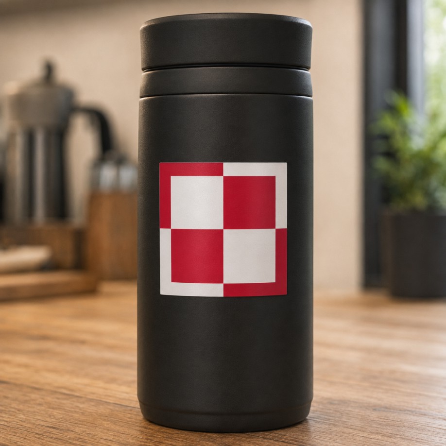 Polska Szachownica Wojskowa – wypukła naklejka UV DTF 8 × 8 cm - obrazek 3