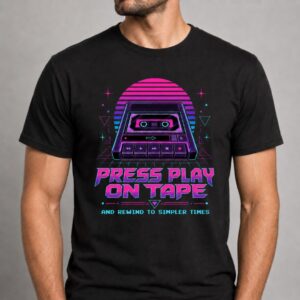 Press Play on Tape, Play na kasecie – koszulka męska retro komputerowa