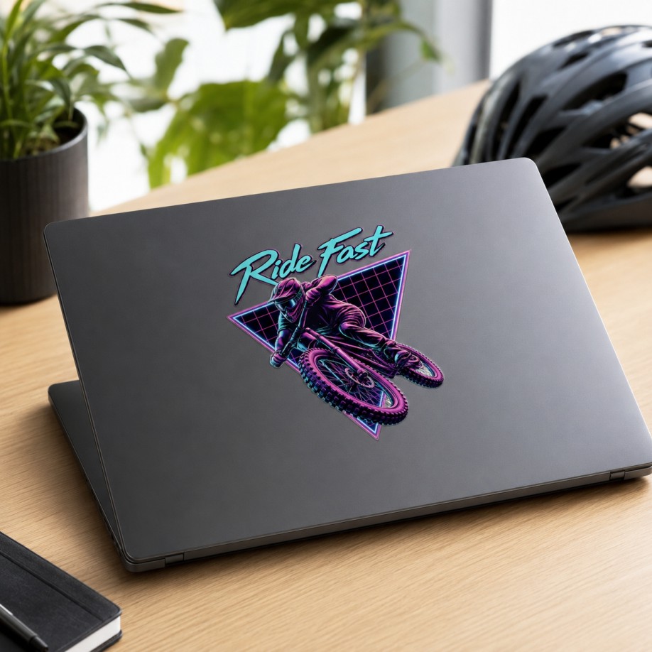 Ride Fast Neon DH - Naklejka UV DTF MTB i Downhill 80 × 90 mm - obrazek 3
