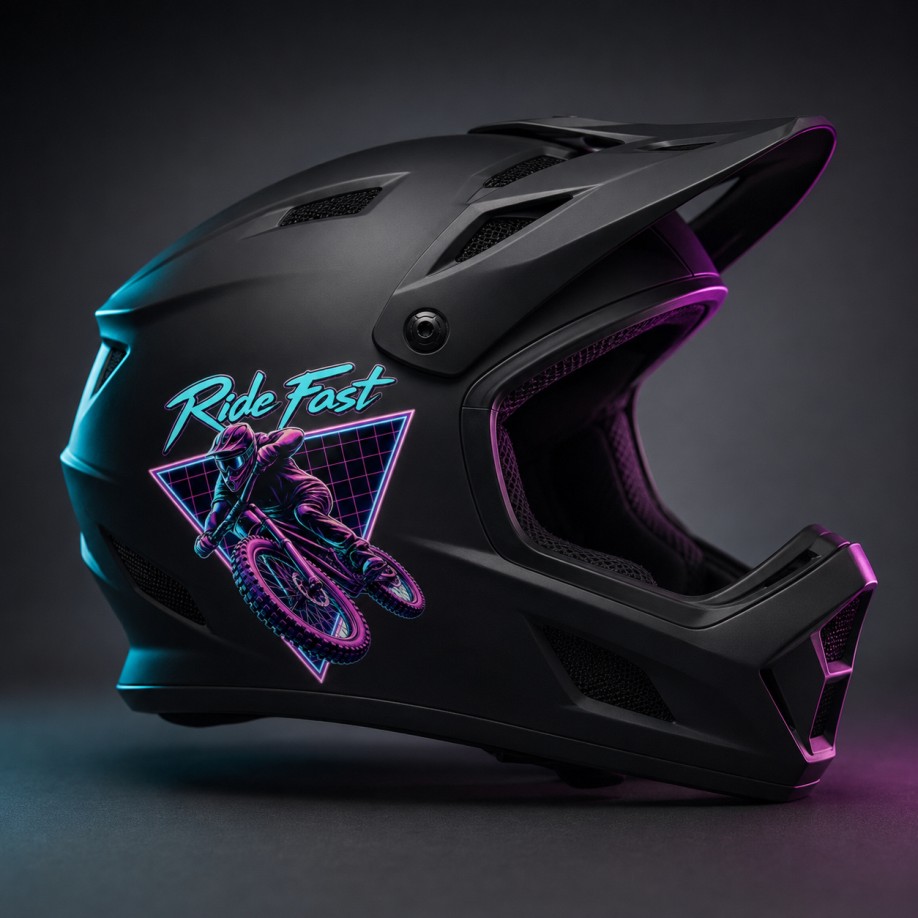 Ride Fast Neon DH - Naklejka UV DTF MTB i Downhill 80 × 90 mm - obrazek 4