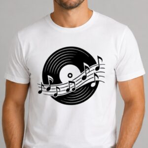 Vinyl Vibes męska koszulka muzyczna z płytą winylową